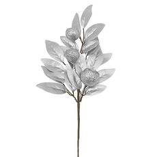 Christmas Flowers & Greenery - Artificial Leaf Gumnut Pick Metallic Silver (30cmH)