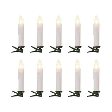 LED Christmas Flickering Candle w Clip Pack 10 White (10cmH)