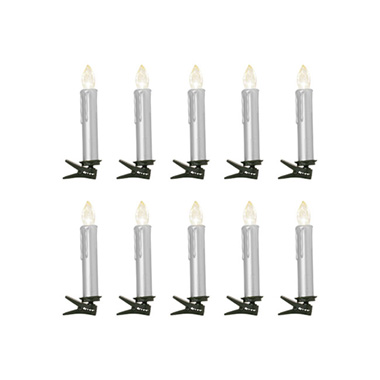  - LED Christmas Flickering Candle w Clip Pack 10 Silver (9mH)