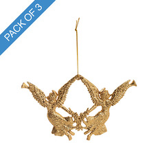 Christmas Tree Decorations - Hanging Twin Angels Pack 3 Gold (10cmH)