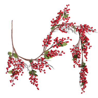 Christmas Garlands - Lush Red Berry Garland w Leaves Red (150cmL)