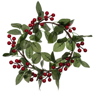Christmas Wreath - Lush Red Berry Wreath w Leaves Red (25cmD)