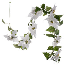 Christmas Garlands - Poinsettia x 8 Flower Head Garland White (190cmL)