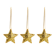 Christmas Tree Decorations - Hanging Stars Pack 3 Gold (8cmD)