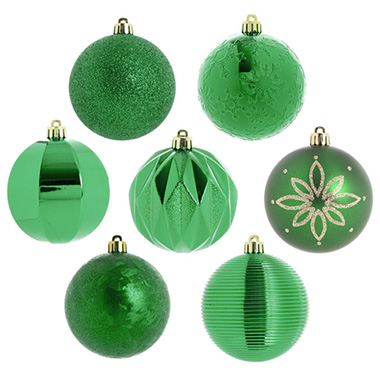 Christmas Baubles - Assorted Hanging Baubles Pack 34 Green (8cmD)