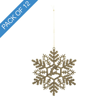 Christmas Tree Decorations - Hanging Reindeer Snowflake Pack 12 Champagne (10cmD)