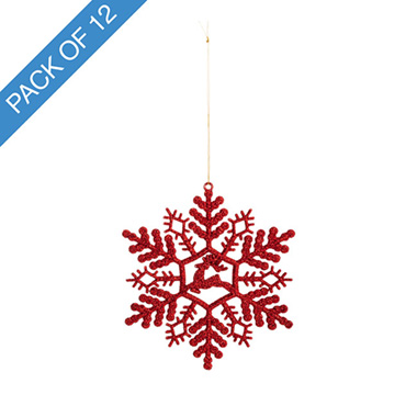 Christmas Tree Decorations - Hanging Reindeer Snowflake Pack 12 Red (10cmD)