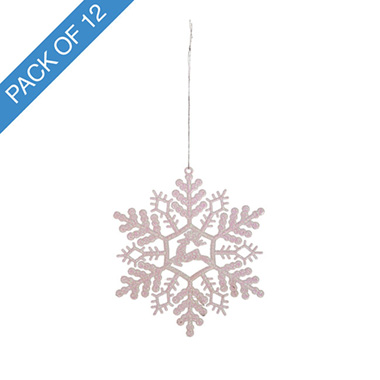 Christmas Tree Decorations - Hanging Reindeer Snowflake Pack 12 White (10cmD)