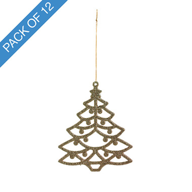 Christmas Tree Decorations - Hanging Christmas Tree Pack 12 Gold (10cmD)
