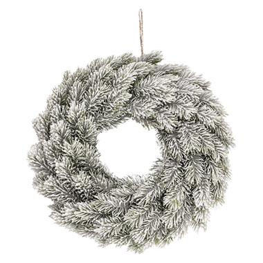 Christmas Wreath - Snow Flocked Traditional Pine Wreath White (45cmD)