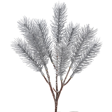 Christmas Flowers & Greenery - Traditional Pine Christmas Pick Silver (26cmH)