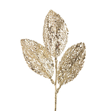 Artificial Metallic Leaves - Artificial Metallic Leaf Pick Pack 4 Gold (26cmH)