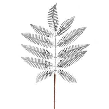 Christmas Flowers & Greenery - Cinnamon Fern Glitter Spray Silver (80cmH)