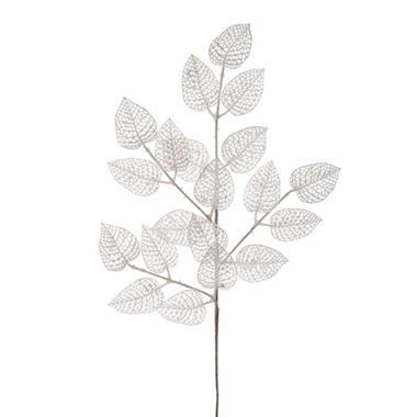 Artificial Metallic Leaves - Vein Leaf Spray White (76cmH)