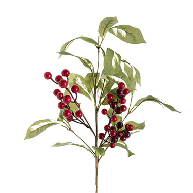 Christmas Flowers & Greenery - White Princess Leaf & Red Berry Spray Green (45cmH)