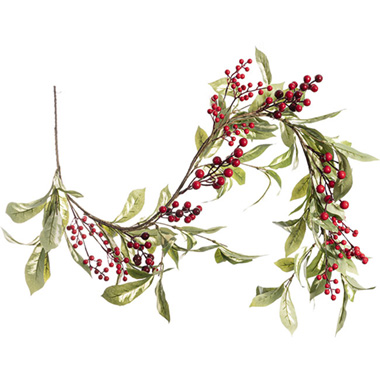 Christmas Garlands - White Princess Leaf & Red Berry Garland Green (120cmL)