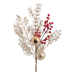 Christmas Flowers & Greenery - Mixed Berry & Bauble Luxe Pick Champagne (45cmH)
