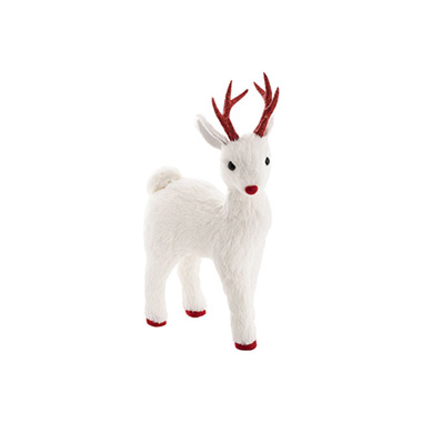 Christmas Ornaments - Standing Reindeer w Red Nose White (23x12x38cmH)