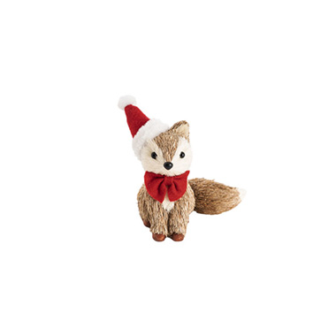 Christmas Ornaments - Sitting Fox w Hat & Bow Natural Beige (14x11x17cmH)