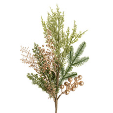 Christmas Flowers & Greenery - Mixed Pine w Golden Berries Spray Green (55cmH)