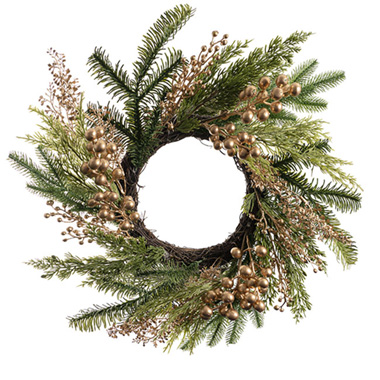 Christmas Wreath - Mixed Pine w Golden Berries Wreath Green (45cmD)