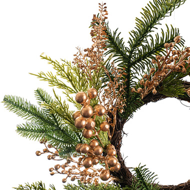 Mixed Pine w Golden Berries Wreath Green (45cmD)