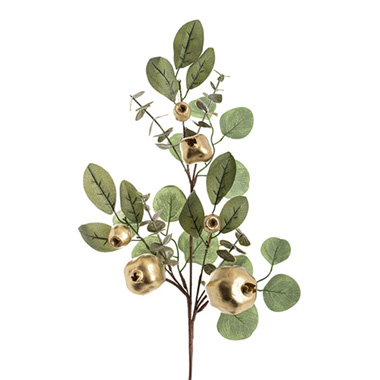 Christmas Flowers & Greenery - Eucalyptus Gumnut Pomegranate Spray Green (70cmH)