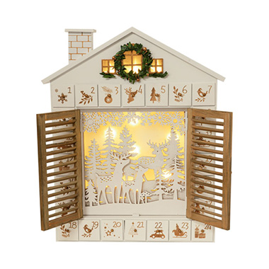 Christmas Ornaments - LED Reindeer Advent Calendar House White (46.5cmH)