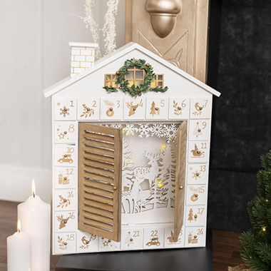 LED Reindeer Advent Calendar House White (46.5cmH)