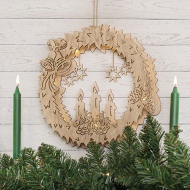 LED Wooden Candle Wreath Natural Beige (42cmD)