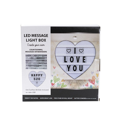 LED Light Box Heart Shape with 96 Pack Letters (23.5x22x5cm)