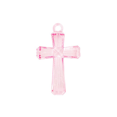 Favour Decorations - Baptism Acrylic Charms Cross Pack 12 Baby Pink (44x27mm)