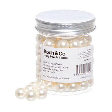 Acrylic Pearls - Acrylic Pearl Beads Ball Ivory 14mm (100pc Jar)