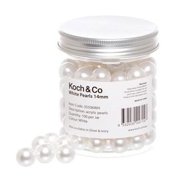 Acrylic Pearls - Acrylic Pearl Beads Ball White 14mm (100pc Jar)