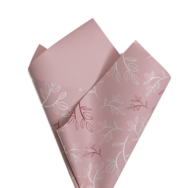 Regal Pearl Wrap Pattern - Cello Regal Leaf Spray 65mic Musk Pink Pk100 (50x70cm)