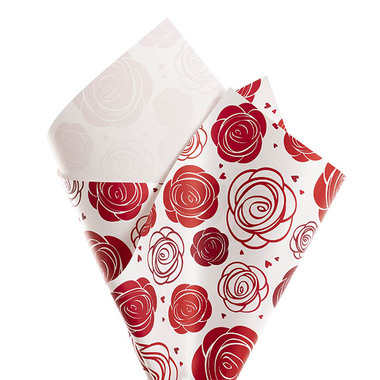 Valentines Cello - Cello Regal Pro 65mic Red Roses Galore White Pk100 (50x70cm)