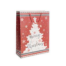 Kraft Paper Carry Bags - Paper Bag Merry Christmas Tree Red Pk 6 (260x120x320mmH)