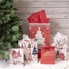 Paper Bag Merry Christmas Tree Red Pk 6 (260x120x320mmH)