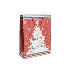 Kraft Paper Carry Bags - Paper Bag Merry Christmas Tree Red Pk 6 (180x100x230mmH)