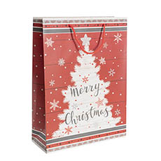 Kraft Paper Carry Bags - Paper Bag Merry Christmas Tree Red Pk 6 (310x120x420mmH)