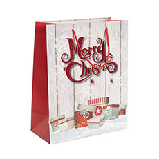 Kraft Paper Carry Bags - Paper Bag Merry Christmas Matte White Pk 6 (260x120x320mmH)