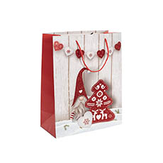 Kraft Paper Carry Bags - Paper Bag Christmas Gnome Matte White Pk 6 (180x100x230mmH)