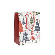 Kraft Paper Carry Bags - Paper Bag Christmas Trees Matte White Pk 6 (180x100x230mmH)