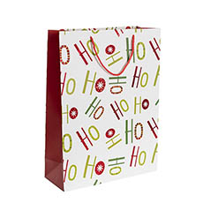 Kraft Paper Carry Bags - Paper Bag Christmas HoHoHo Matte White Pk 6 (310x120x420mmH)