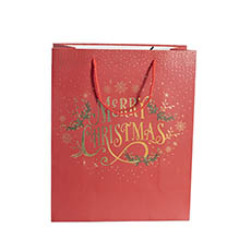 Paper Bag Merry Christmas Matte Red Pk 6  (260x120x320mmH)