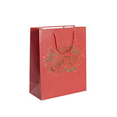 Kraft Paper Carry Bags - Paper Bag Merry Christmas Matte Red Pk 6 (180x100x230mmH)