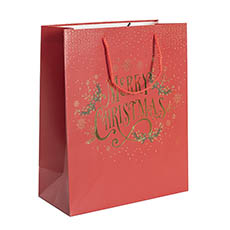 Kraft Paper Carry Bags - Paper Bag Merry Christmas Matte Red Pk 6 (310x120x420mmH)