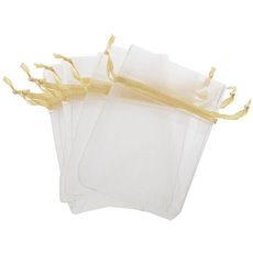 Organza Bag Small White & Gold (7.5x10cmH) Pack 10