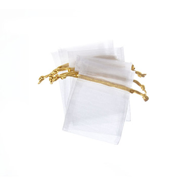 Organza Gift Bags - Organza Gift Bag Small White Gold Pack 10 (7.5x10cmH)