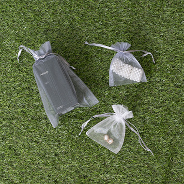 Organza Gift Bag Small White Silver Pack 10 (7.5x10cmH)